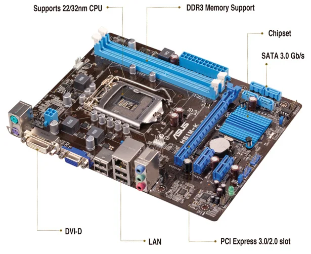 Asus H61M-K рабочего Материнская плата H61 разъем LGA 1155 i3 i5 i7 DDR3 16 ГБ Микро-ATX UEFI BIOS используется платы на продажу