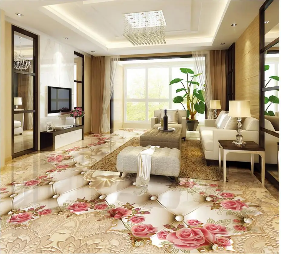 3d floor painting wallpaper European luxury rose flower 3D marble pvc flooring | Обустройство дома