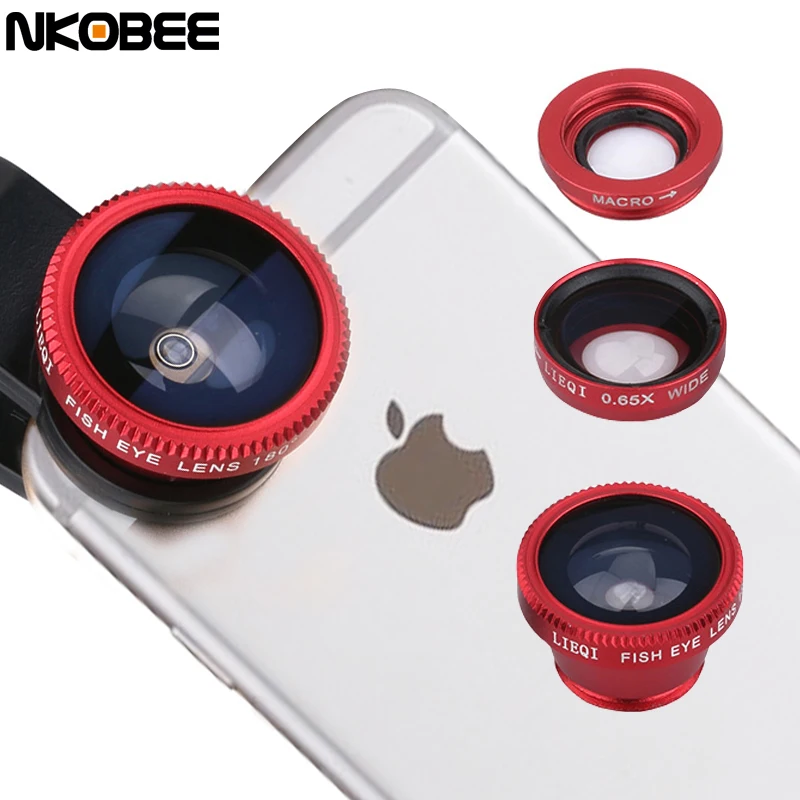 NKOBEE Универсальный Мобильный Телефон Линзы 3 в 1 Широкоугольный Макро Рыбий Глаз