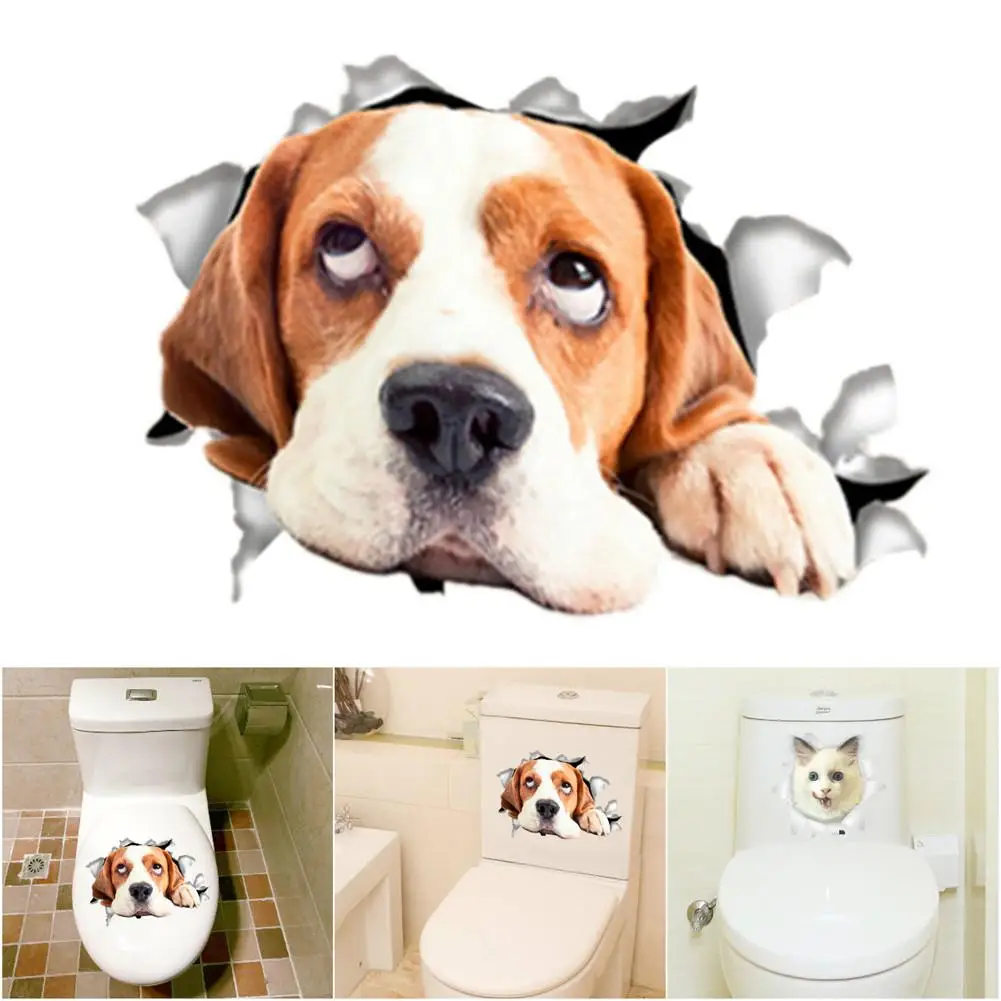 3D Cat & Dog отверстие просмотра яркие стены Туалет Стикеры разбили переключатель