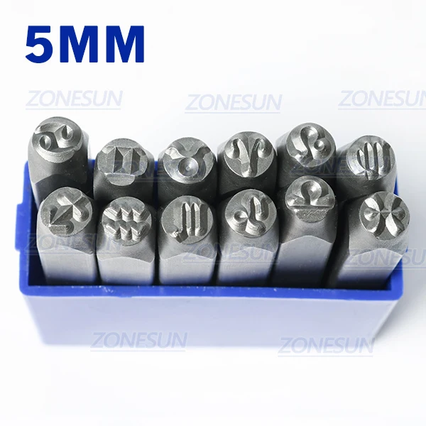 ZONESUN знак зодиака 12 шт. ювелирные изделия металлические штампы символов кожаный перфоратор инструменты для стемпинга стальной металлический инструмент для браслета ожерелье - Цвет: 5mm