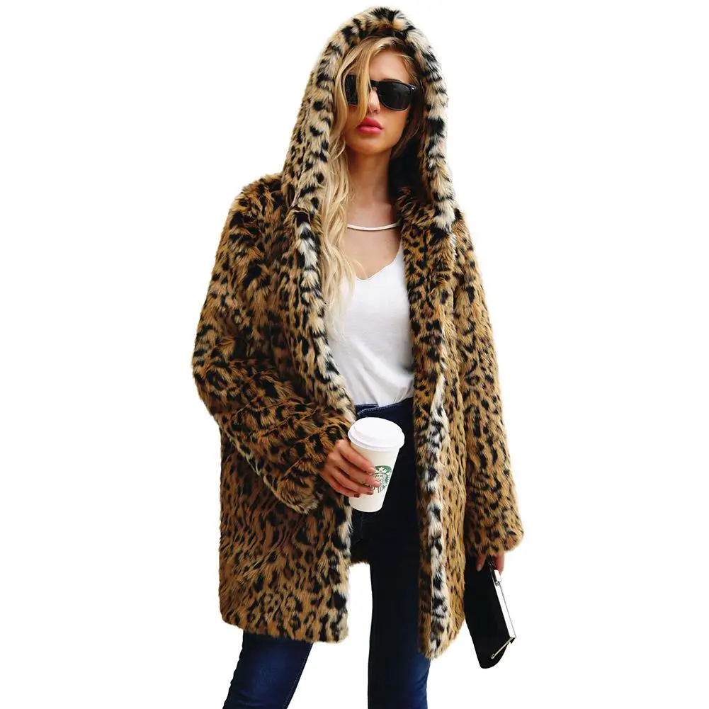 2019 Fashion Women Leopard Faux Fur Coat Warm Autumn Winter Jacket Fluffy Outwear Elegant Fake Coats | Женская одежда