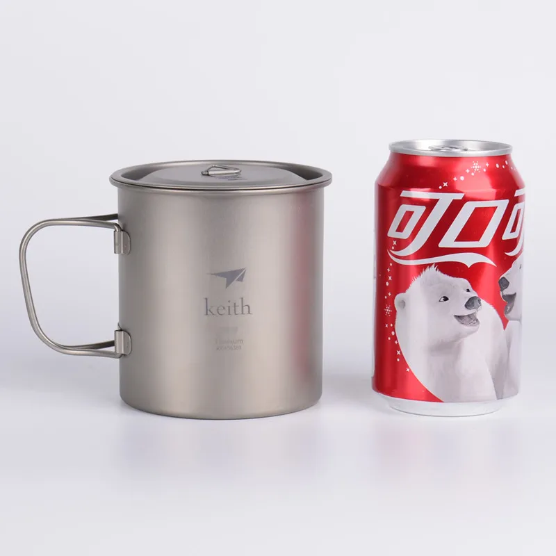550ml Ti3206 Keith наружные титановые кружки для воды со складными ручками, титановые крышки, посуда для напитков, походные чашки, Ультралегкая кружка для путешествий 220 мл-900 мл - Цвет: 550ml Ti3206