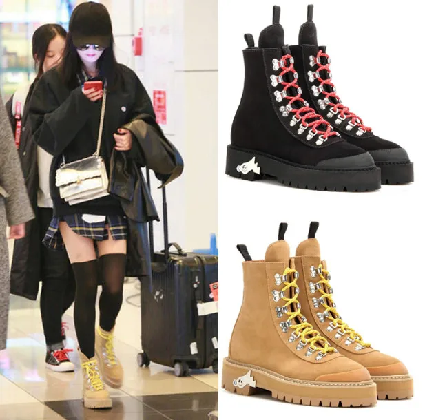 Ankle Boots Fur Inside Femal Winter High Top Flat Woman Round Toe Comfortable Lace UpYouth Waterproof Platform Keep Warm