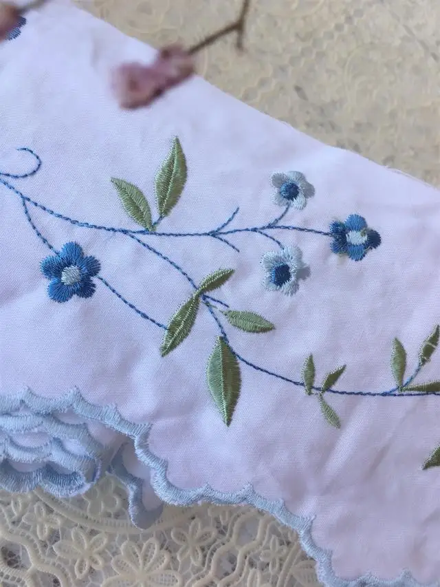 DIY Ручная вышивка хлопок ткань кружева синий маленький свежий цветок с ветками Вышивка Хлопок Кружева DIY аксессуары