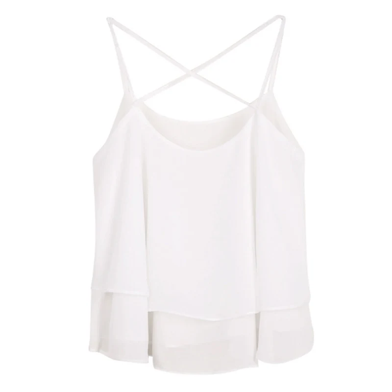 2018 новый летний стиль женский чистый цвет ремень висит пустой двухслойный шифон