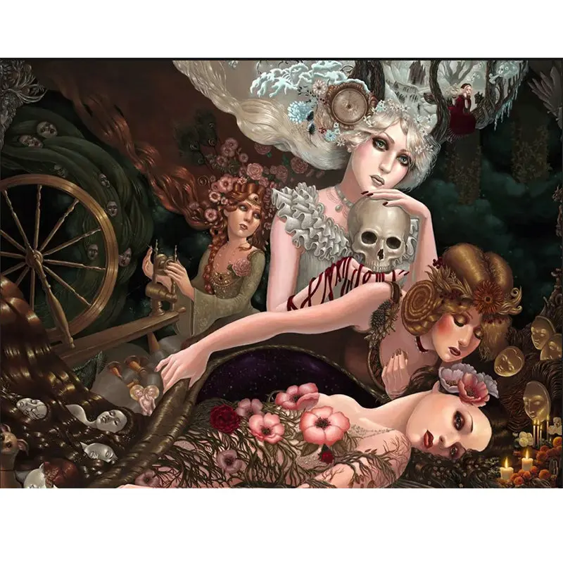 Алмазная 5D картина с изображением девушки Черепа круглая вышивка сделай сам