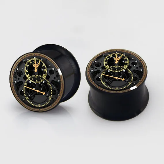Часы-пробки 2 шт. анодированные черные Заглушки для ушей измерительные приборы