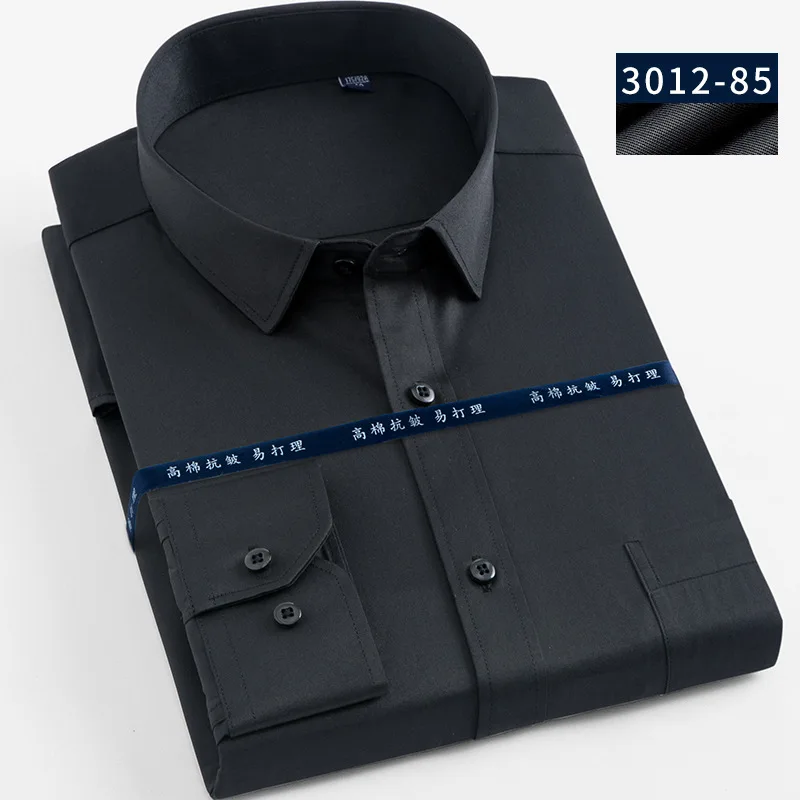3012-85 Pure black Мужская одежда модные большие размеры 5XL 6XL 7XL 8XL полосатые/Саржевые мужские рубашки с длинным рукавом мужские рабочие Рубашки мужские топы - Цвет: 3012-85 Pure black