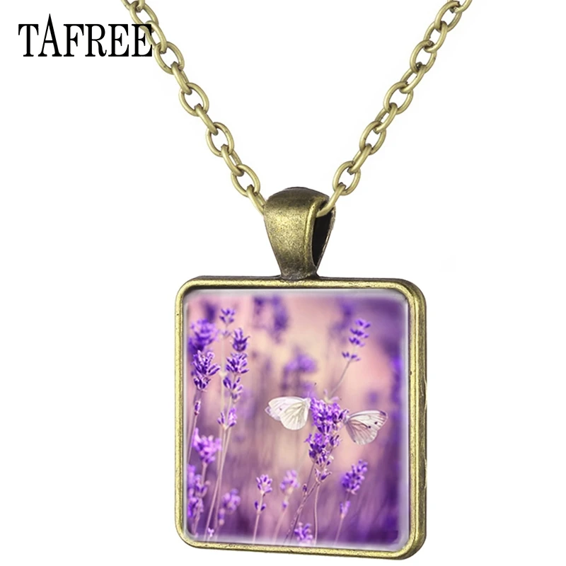 Ожерелье TAFREE с квадратным кулоном лаванды очаровательное привлекательное