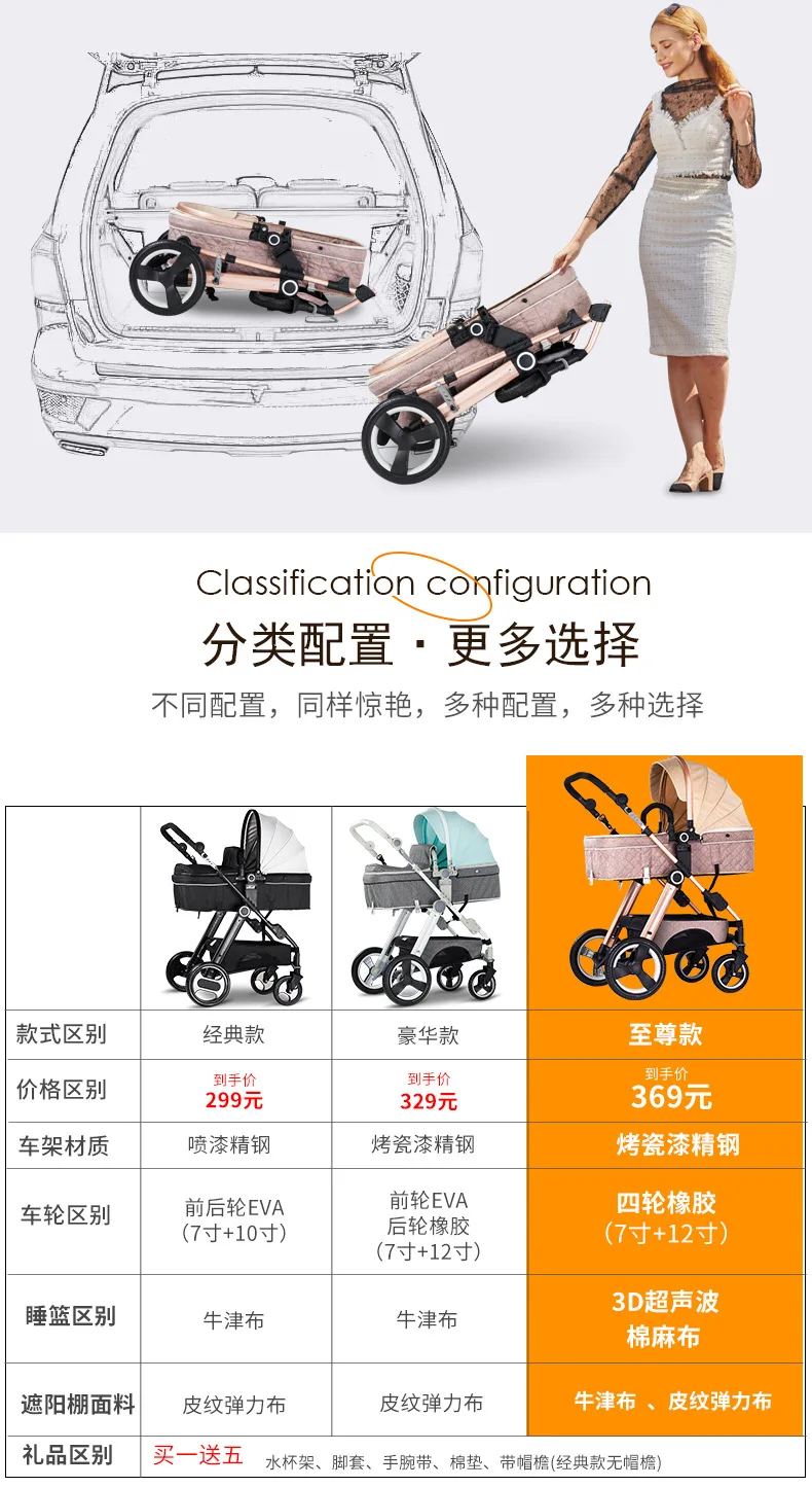 Babyfond2019 новая детская коляска с высоким пейзажем, коляска может сидеть и лежать, детский автомобильный светильник, складная коляска для новорожденных