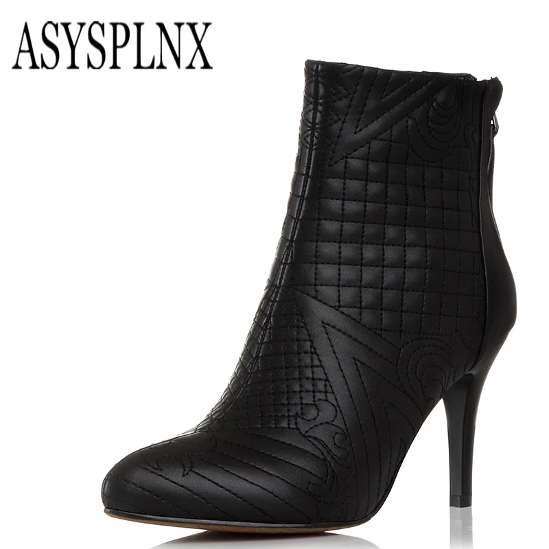ASYSPLNX brand2018 из натуральной кожи черная обувь с острым носком Женские ботинки весна