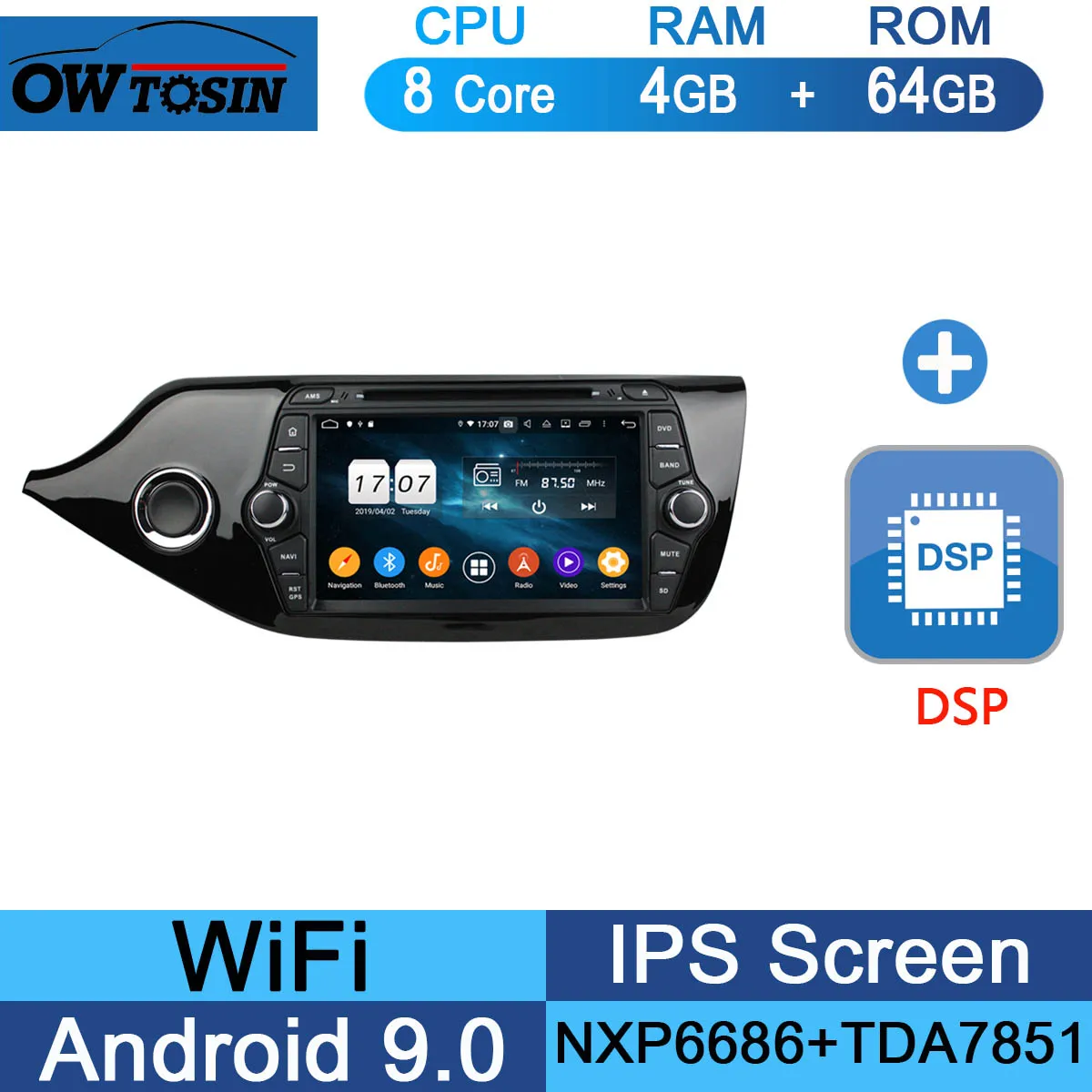64G DSP " ips Octa 8 ядерный 4 Гб ОЗУ+ 64 Гб ПЗУ Android 9,0 Автомобильный DVD Радио gps Navi для Kia CEED 2013 DSP CarPlay Parrot BT - Цвет: 64G DSP