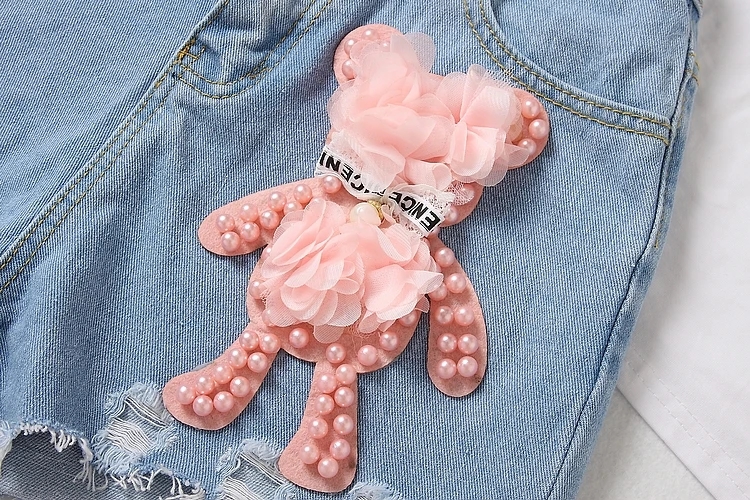 Женский Повседневный комплект ALPHALMODA футболка с аппликацией медведя + джинсовые