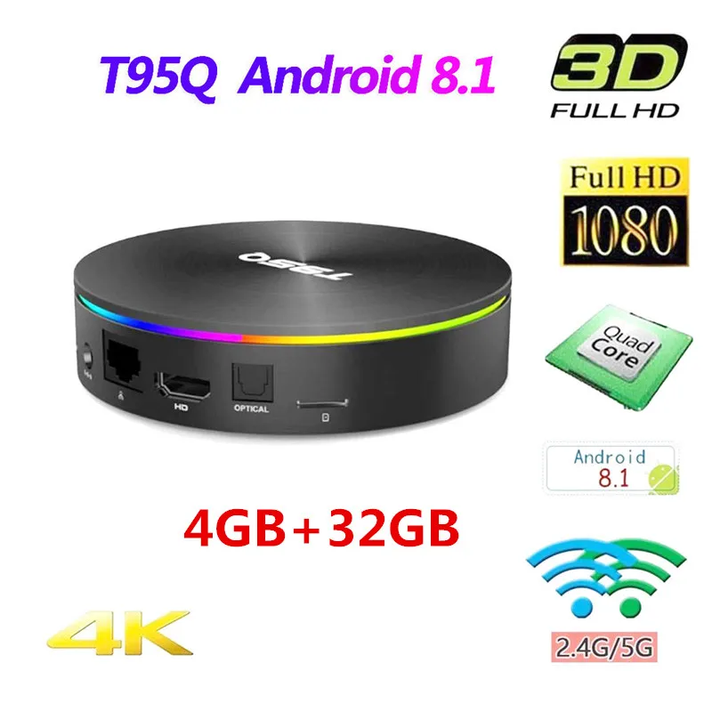 T95Q ТВ Box Android 8 1 4 ядра 4G 32 г S905X2 Двойной Wi Fi К 3D Bluetooth 0 H.265 Smart телеприставки HDMI 2 1080 P 100