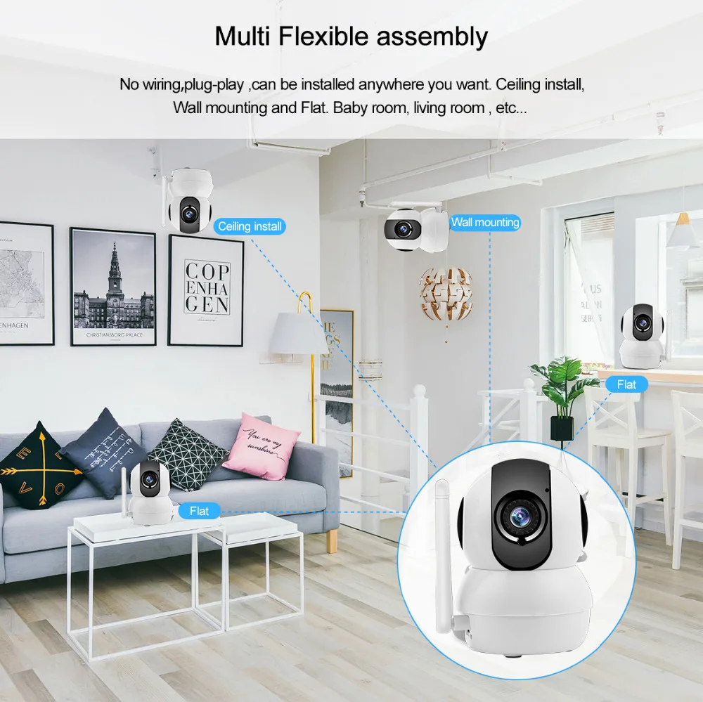 MISECU Смарт мини панорамная Регулируемая IP камеры WiFi 1080 P Крытая купольная камера
