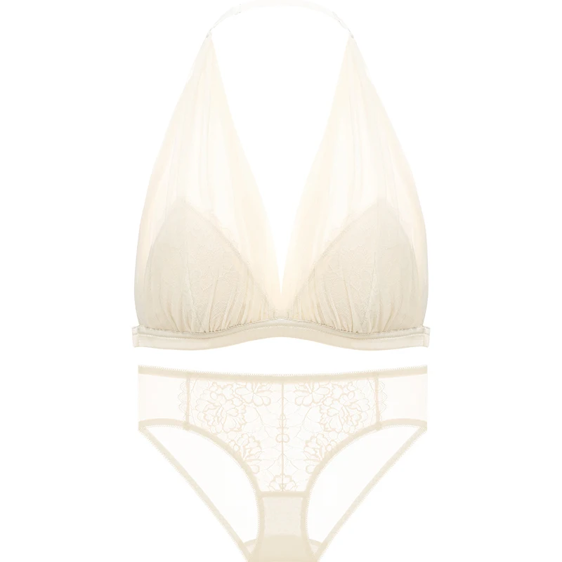 Beige-Suit BOTHYOUNG тонкое нижнее белье набор провода свободное нижнее белье женское кружево с лямками на шее, привлекательное бюстгальтер французский набор бюстгальтеров набор - Цвет: Beige-Suit
