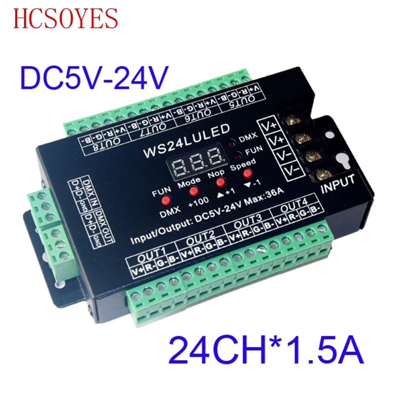 DC5V-24V Digital display 24CH Easy dmx512 DMX decoder LED dimmer each channel Max 3A 24CH*1.5A 24LU led 8 groups RGB controller | Лампы и