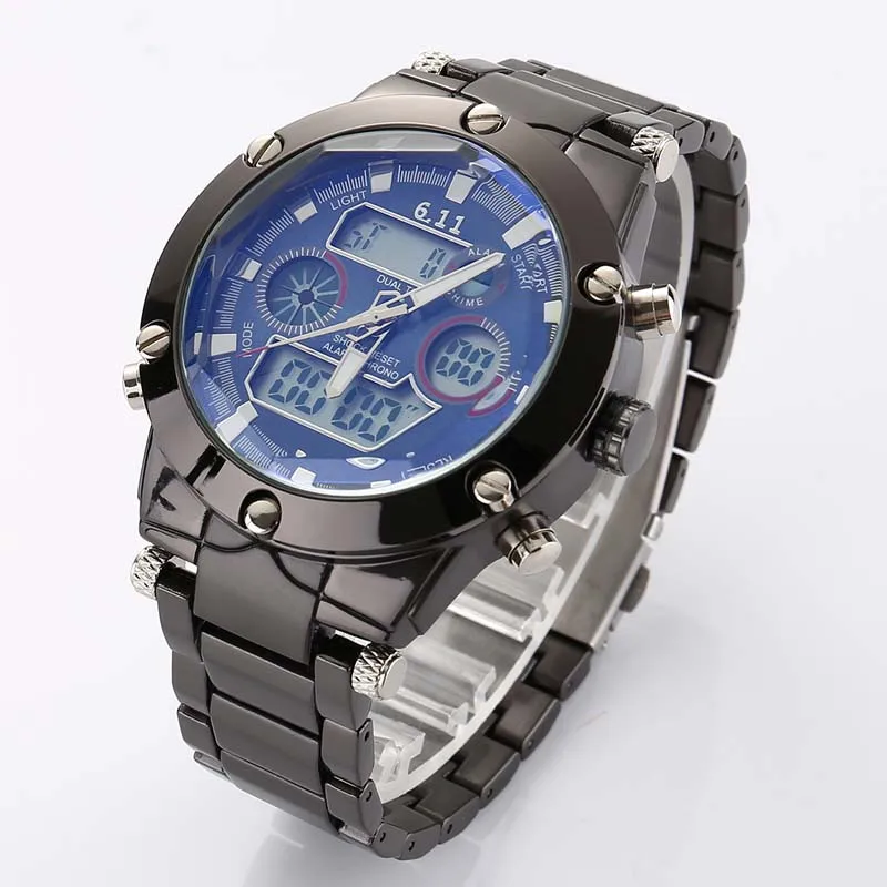 Полностью стальные золотые часы мужские военные спортивные наручные