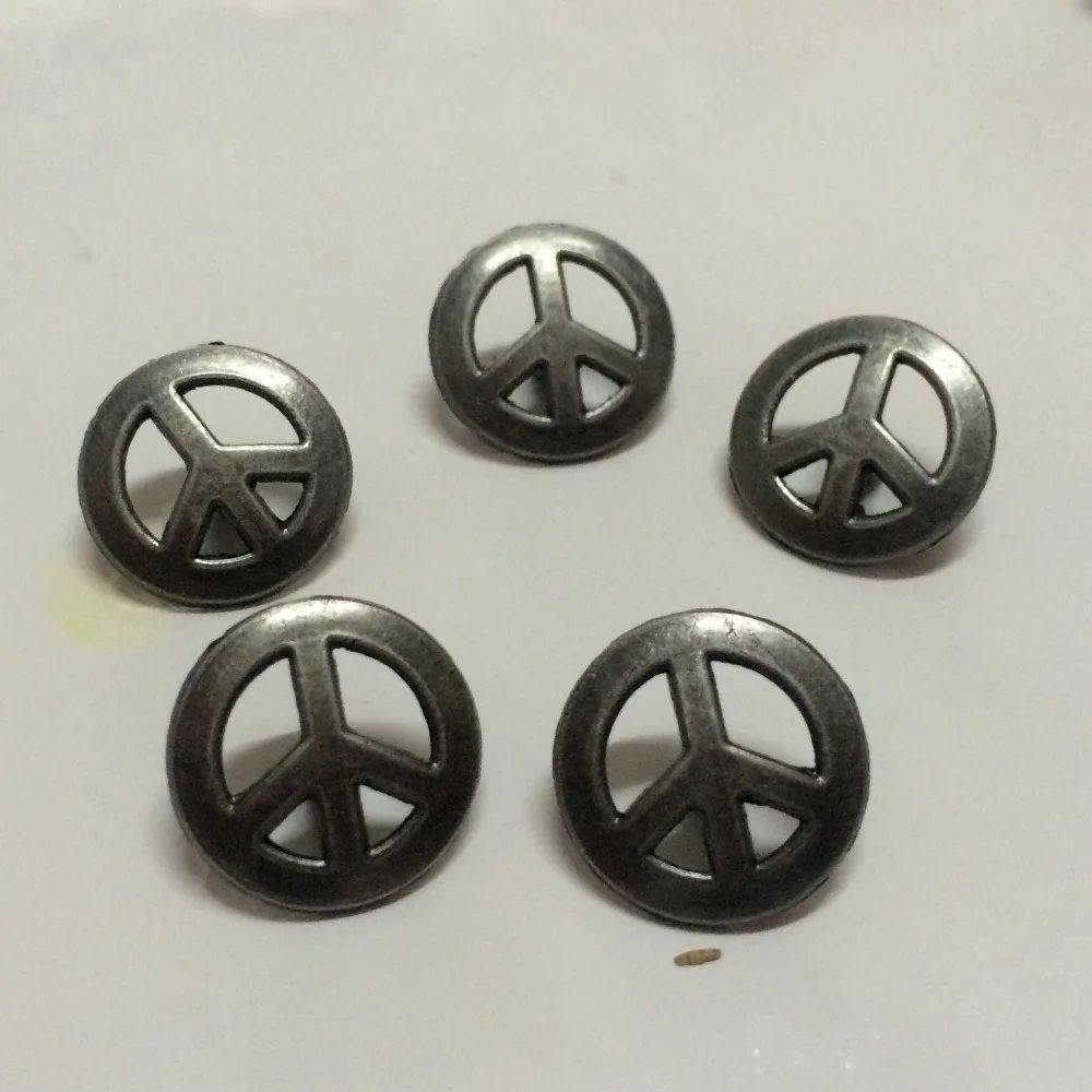 

50PCS 15MM Antique Silver Peace Symbols Rivet Punk Spike Round Studs Spikes Shoes Belt Bag Bracelets Accessories Leather Craft