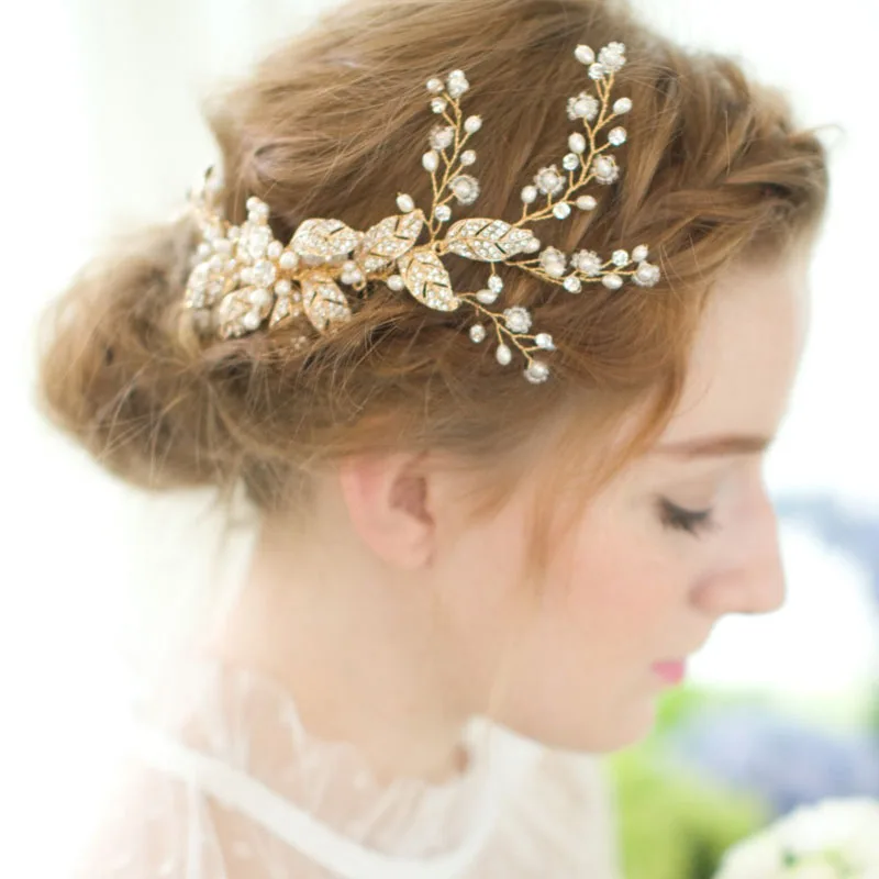 SLBRIDAL ручной работы Проводные хрустальные стразы цветок лист свадебный гребень для волос Свадебные аксессуары для головных уборов ювелирные изделия для подружек невесты