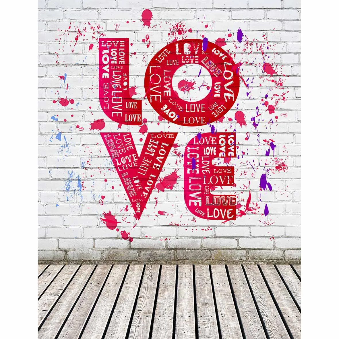 Allenjoy Любовь граффити стиль белая кирпичная стена деревянный пол фон валентинка