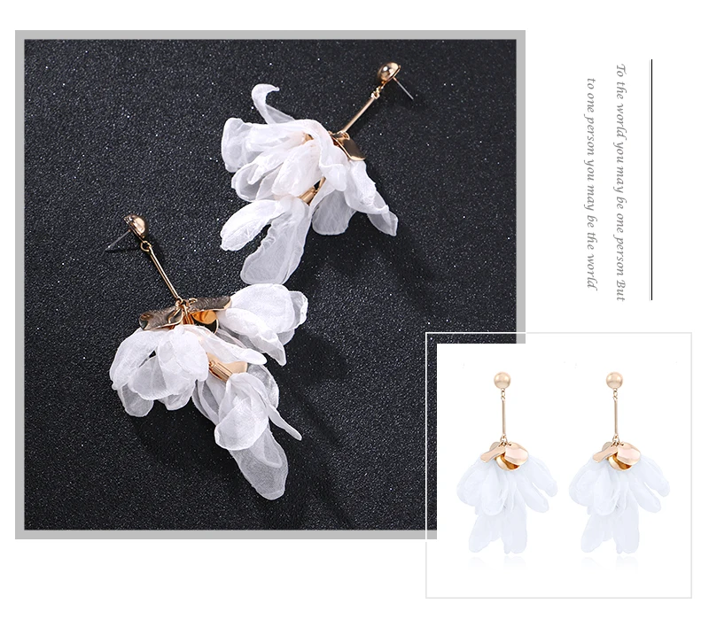 Badu Trendy Big Flower Yarn Earring Long Dangle Pink Floral Drop Earrings Bohemian Trendy Jewelry for Party Wholesale