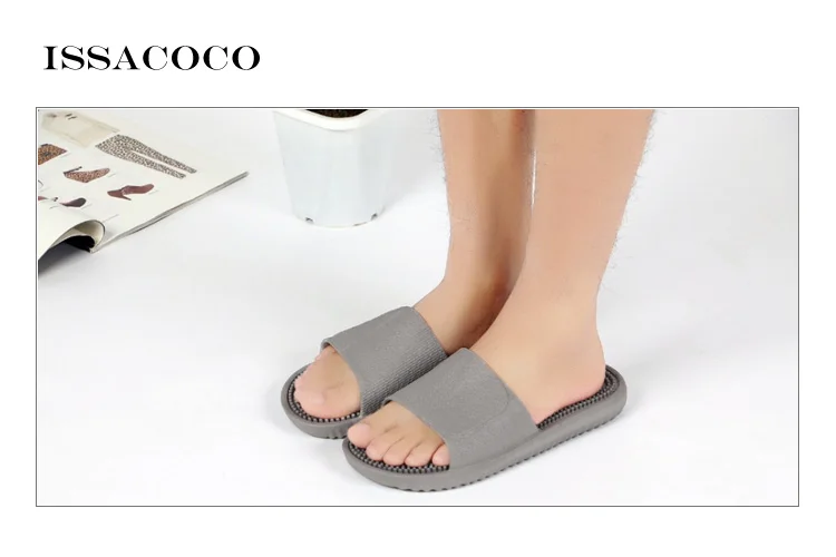 ISSACOCO/; мужские домашние массажные тапочки на плоской подошве; мужские домашние Нескользящие массажные тапочки; Zapatos Hombre; пляжные шлепанцы; мужские шлепанцы