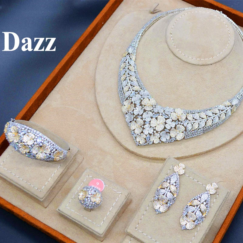 Dazz ювелирные изделия из Нигерии золотого цвета набор роскошного ожерелья серьги