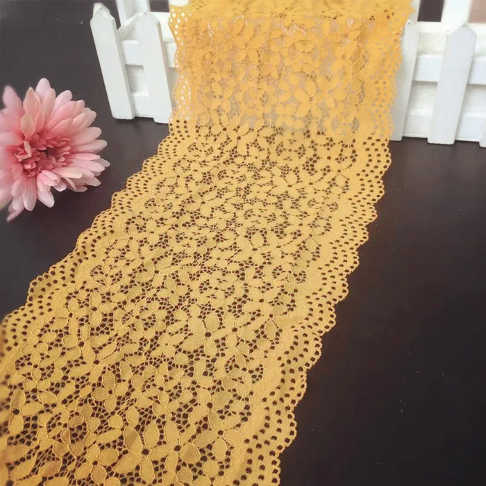 5 ярдов Высококачественная эластичная кружевная лента Ширина 17 см желтая отделка