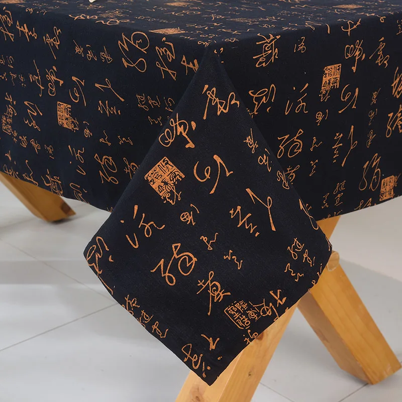 dark blue Популярная скатерть с классическим текстовым узором, скатерть Кофейная, скатерть из хлопка и льна - Цвет: dark blue