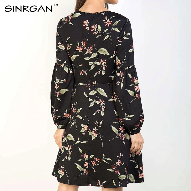 Sinrgan Новинки для женщин платье с принтом сезон: весна–лето Фонари рукавом цветок