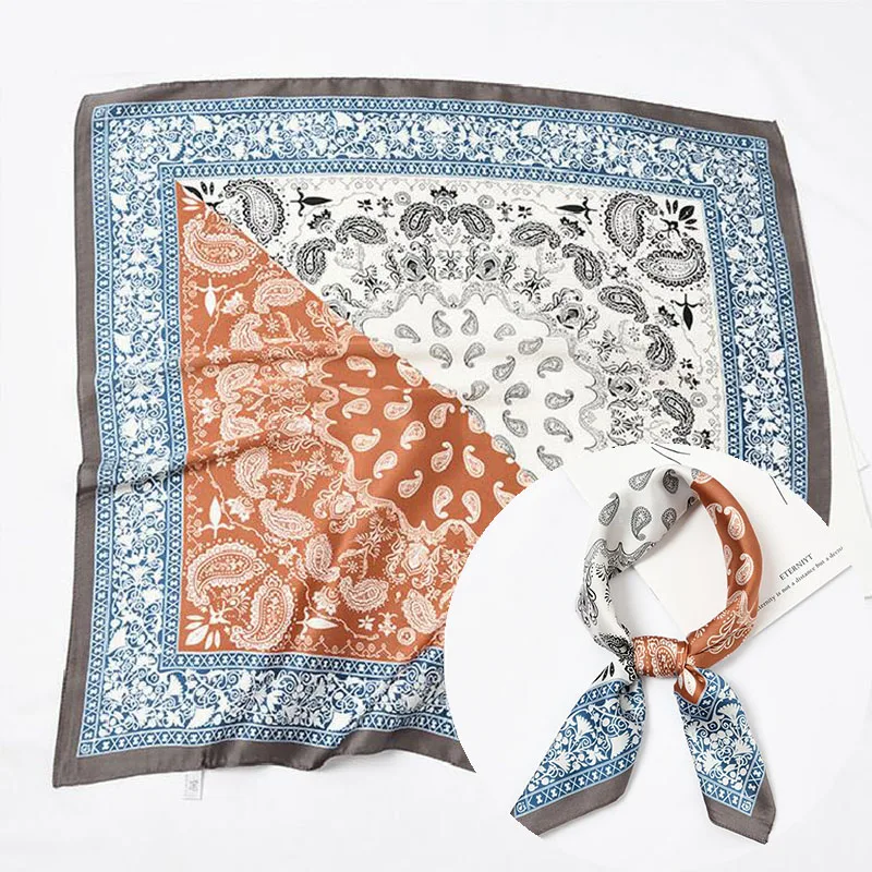 

New Women Scarf Silk Wrap Elegant Symmetry Floral Print Headbands Head Neck Tie Band Neckerchief Bag Decorative Square Scarves