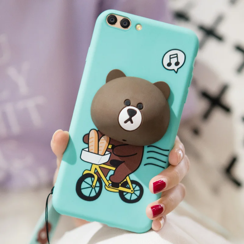 Cute 3D bear case for Huawei honor 9 10 soft silicone cover v10 v9 cartoon rabbit shell 9lite play+ strap |