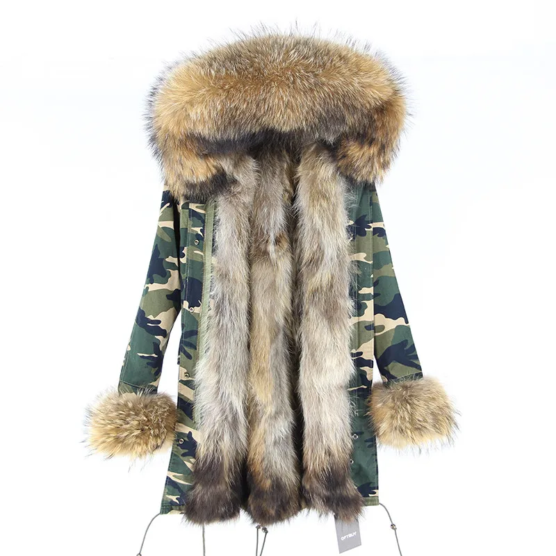 OFTBUY 2019new parkas зимняя куртка женская парка натуральный мех пальто натуральный большой енот меховой воротник Лисий меховой вкладыш - Цвет: Camouflage coat
