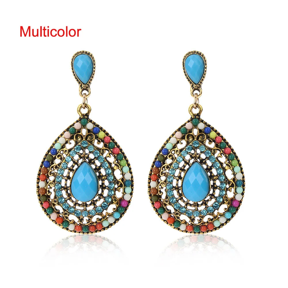 multicolor 1 пара, Винтажные висячие серьги для женщин, этнические полимерные многоцветные бусинки, большие висящие серьги в богемном стиле, массивные ювелирные изделия, pendientes - Окраска металла: multicolor