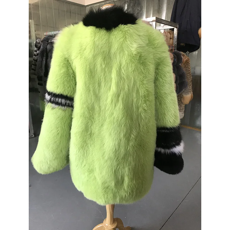 FURSARCAR Роскошные модные натуральным мехом пальто дизайн желтовато-зеленый цвет КИТ зима лиса Меховая куртка для женщин пальто с натуральным мехом