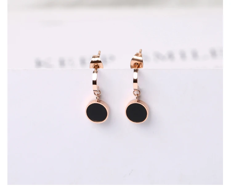 Юн РУО Новое поступление модные черные круглые серьги Chic розовое золото Цвет Женские Подарочные Титан Сталь Fine Jewelry никогда не fade