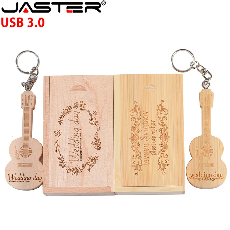 JASTER USB 3,0, креативная деревянная гитара и коробка, 4 ГБ, 8 ГБ, 16 ГБ, 32 ГБ, 64 ГБ, USB флеш-накопитель, карта памяти, логотип на заказ, креативные подарки
