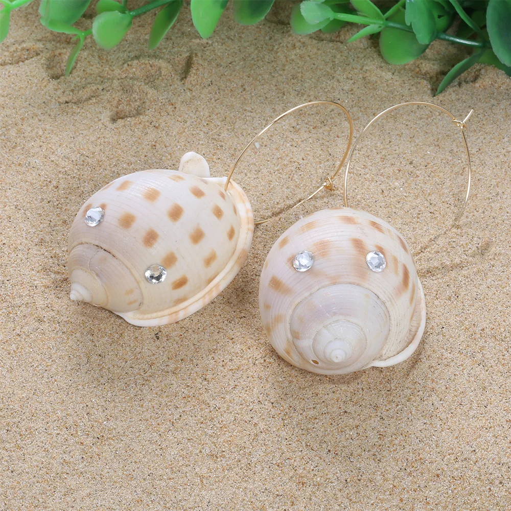 Bohemia Conch Alloy Crystal Charm Drop Earrings for Women Vintage Boho Big Natural Sea Pendant Dangle Ear Clip Cuff | Украшения и