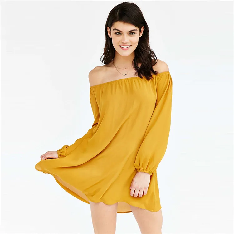 Wankou Preppy Style Women Dresses Loose Solid Full Sleeves Above Knee Mini Slash Neck Sexy Club Casual Female Dress 5063# | Женская