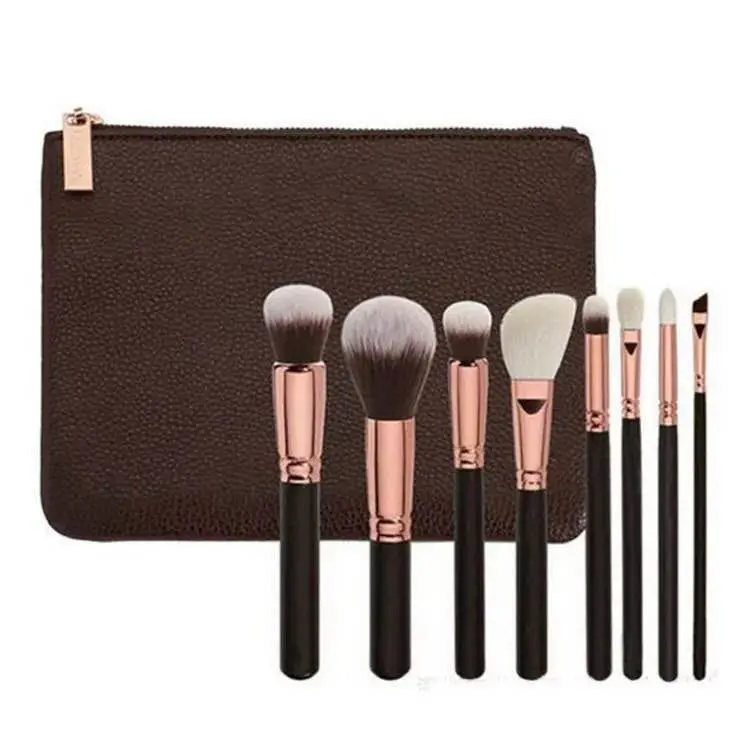 15 Cosmetic Brushes Set Rose Gold Black Wood Handle with Tools | Красота и здоровье
