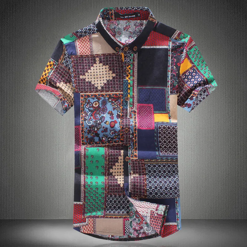 Мужская приталенная рубашка с коротким рукавом гавайская пляжная большого