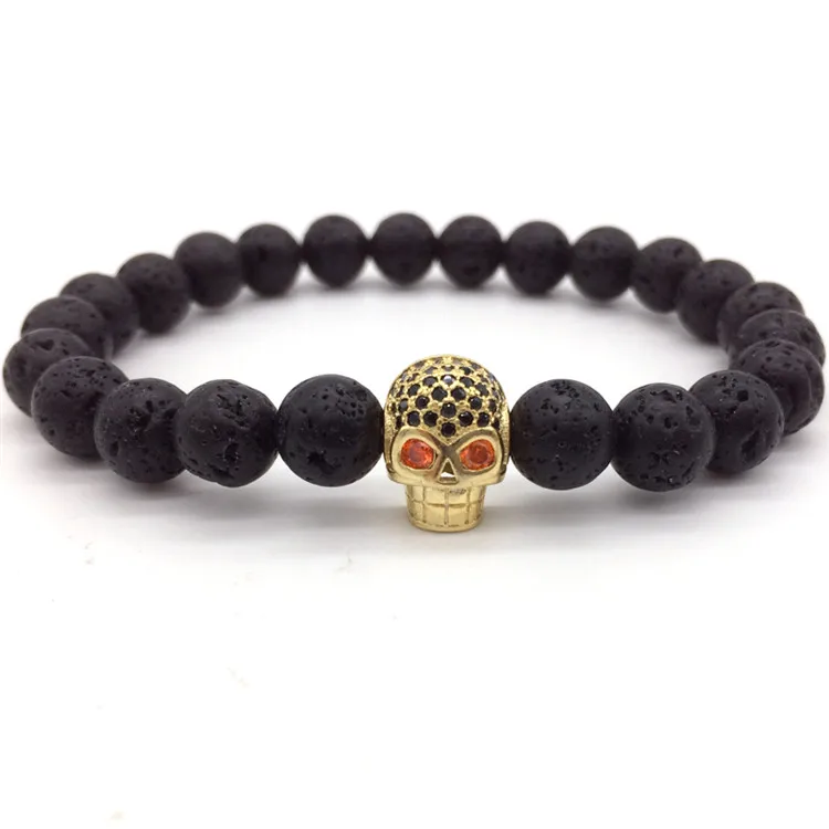 NAIQUBE 2017 New Arrival Diy Trendy Skull Charm Bracelets For Men Black CZ Head Lava Stone Jewelry Gift | Украшения и аксессуары