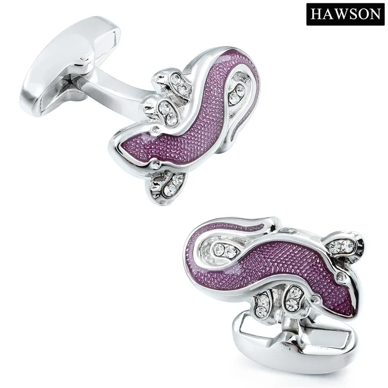 Забавные запонки в виде ящериц HAWSON с прозрачными кристаллами фиолетовые Мужские