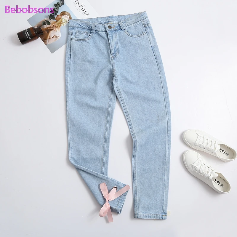 Корейские женские повседневные джинсовые брюки султанки с бантом на шнуровке