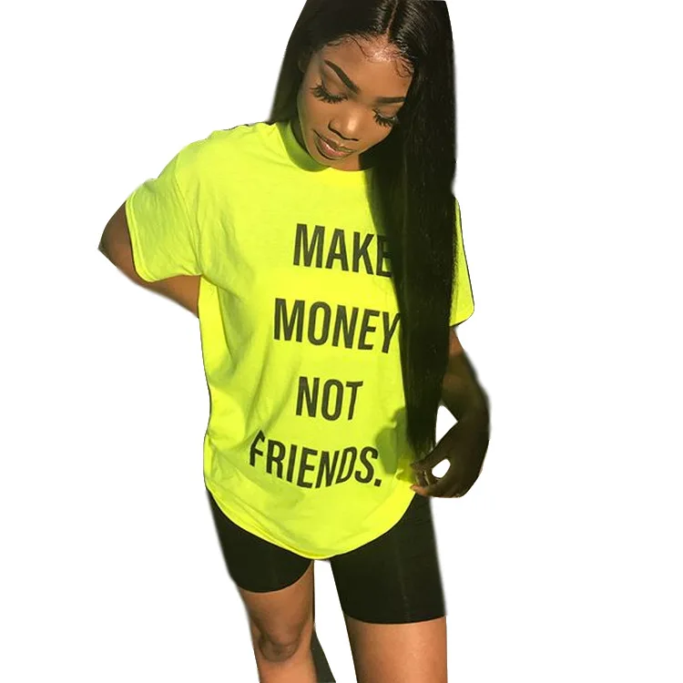 Новые женские футболки с забавными буквами Make Money Not Friends с круглым вырезом короткая футболка с рукавом модная летняя футболка желтый