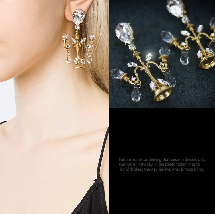 Женские серьги в стиле барокко Золотые подсвечники с кристаллами