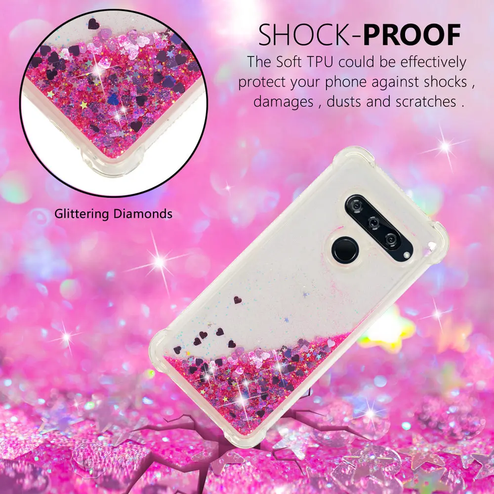 Glitter Stars Cover for LG V40 ThinQ LGV40 V405QA LM-V405QA LMV405QA V405TA LM-V405TA V405UA Liquid Quicksand Soft TPU Back Case |