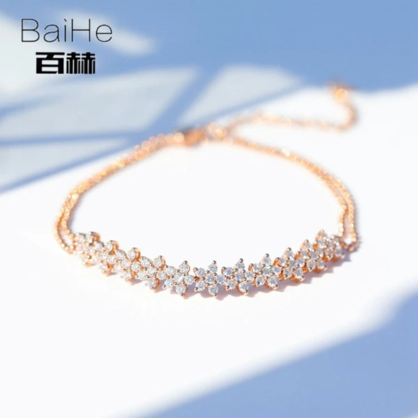 Rose Gold BAIHE Solid 14K желтое золото 1ct Сертифицированный H/SI натуральные Алмазы обручальные женские модные ювелирные изделия Подарочный браслет - Цвет камня: Rose Gold